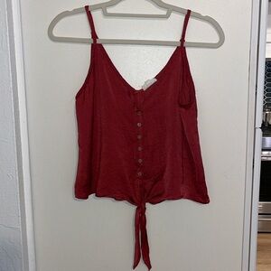 Escape Tie Front Tank Top with Buttons in Rust / Burgundy Color | S
